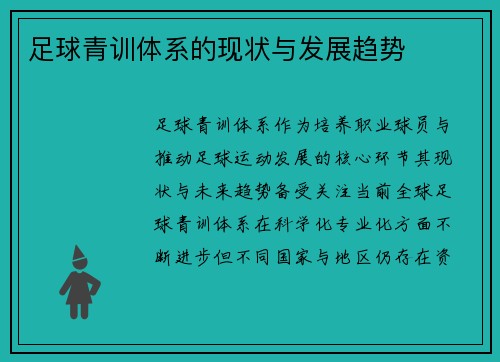 足球青训体系的现状与发展趋势